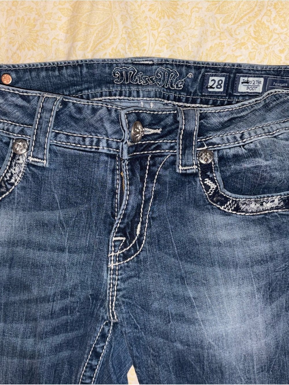 Miss Me Men's Faded Blue Bootcut Jeans with Contrast Stitching